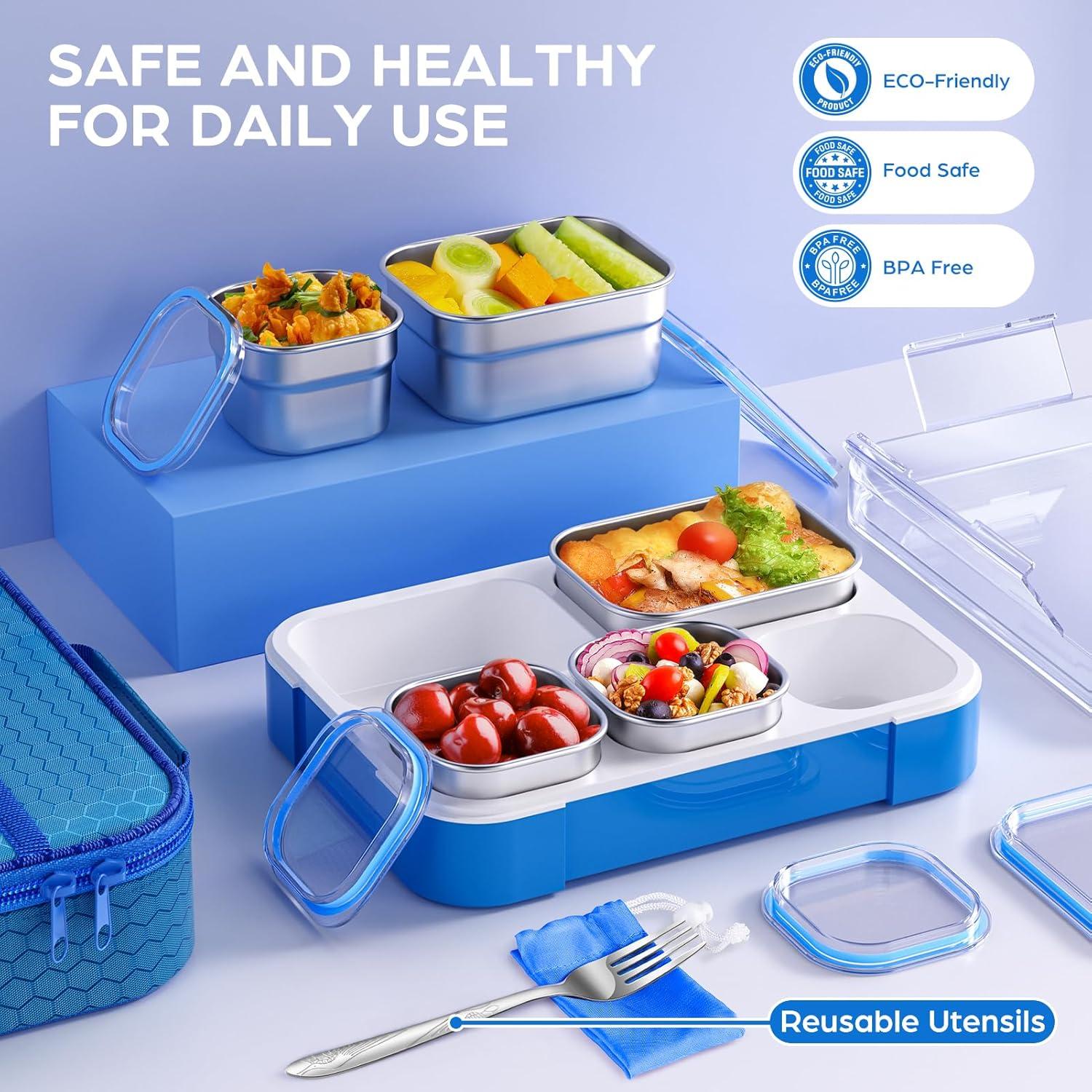 Caja Bento de Acero Inoxidable TIME4DEALS 5 Compartimentos Azul