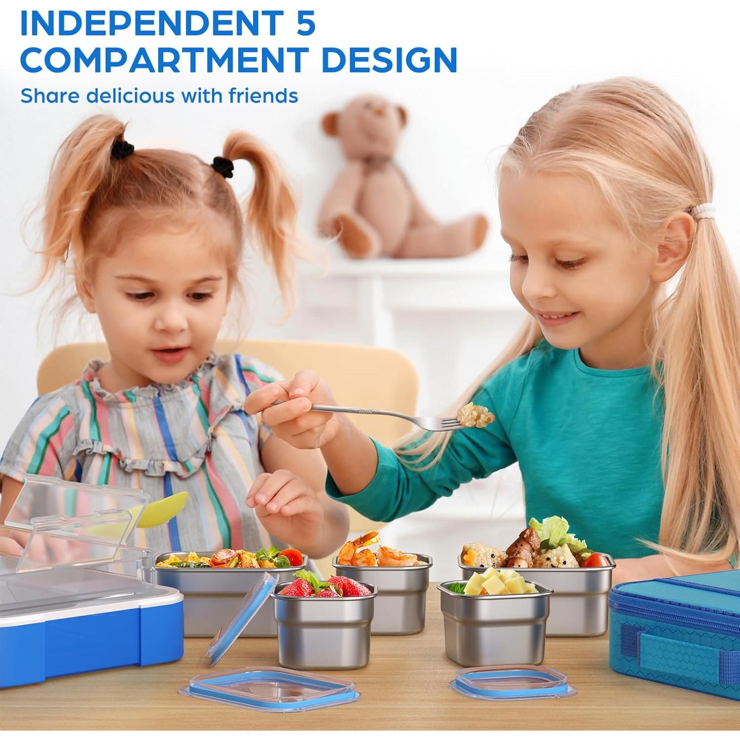 Caja Bento de Acero Inoxidable TIME4DEALS 5 Compartimentos Azul