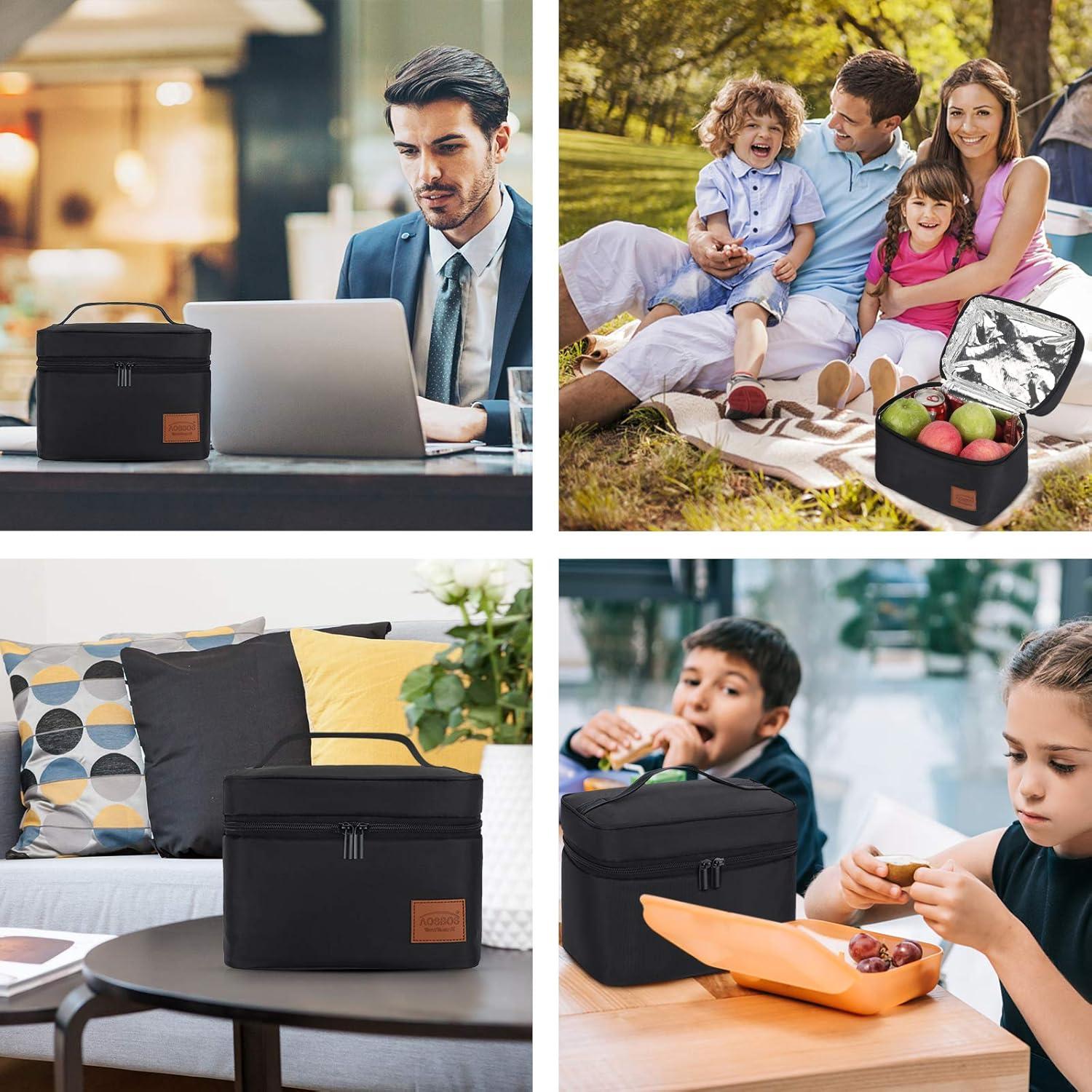 Bolsa de Almuerzo Aislada Aosbos 7.5L Negra para Adultos