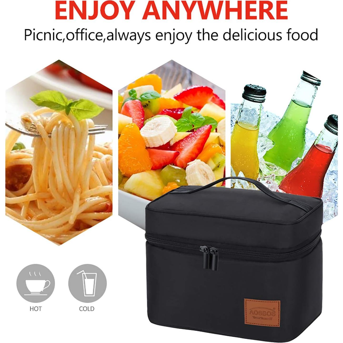 Bolsa de Almuerzo Aislada Aosbos 7.5L Negra para Adultos