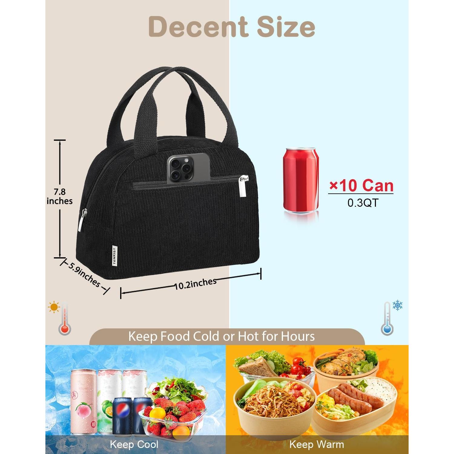 Bolsa Térmica Aislada TENKIST 8L Negra para Almuerzo