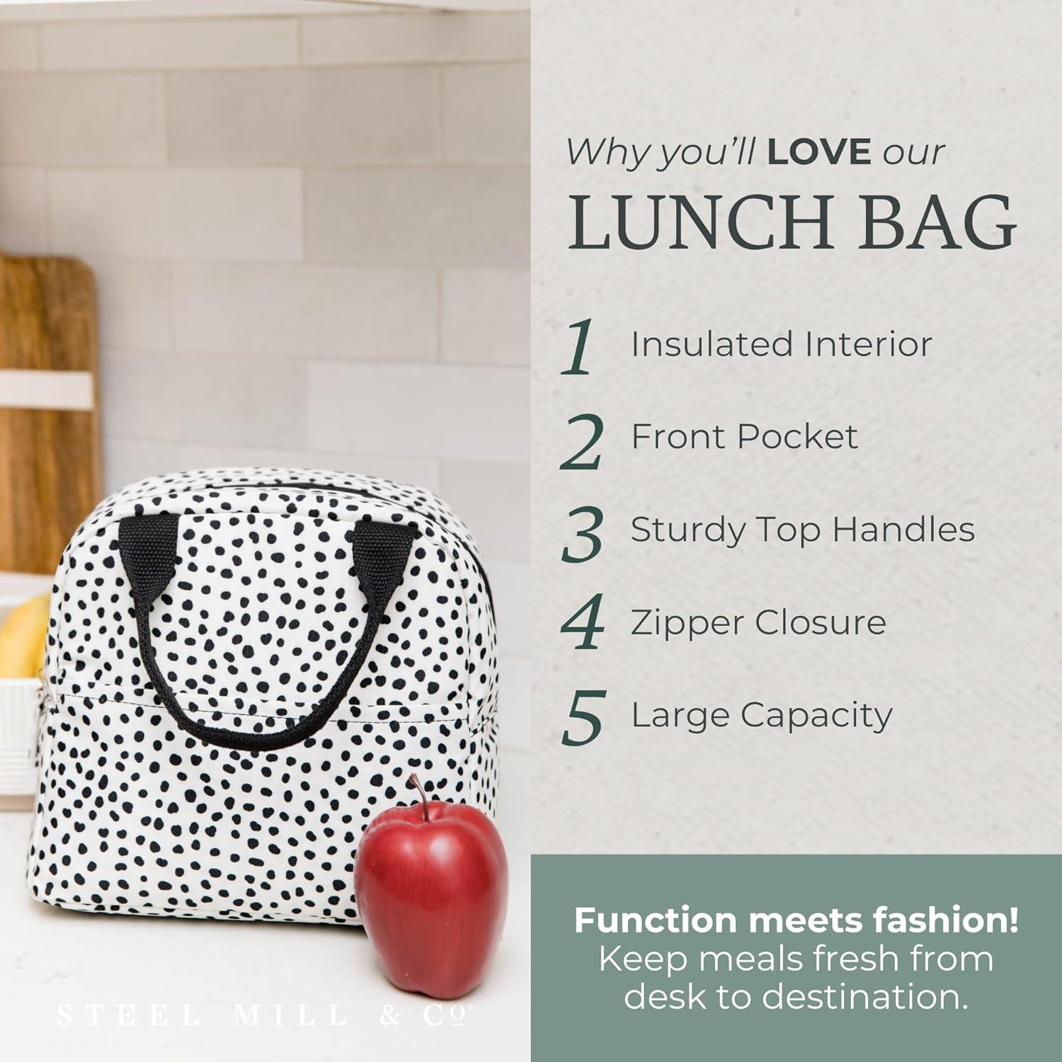 Bolsa Térmica Aislada Steel Mill & Co para Almuerzo - Puntos Negros