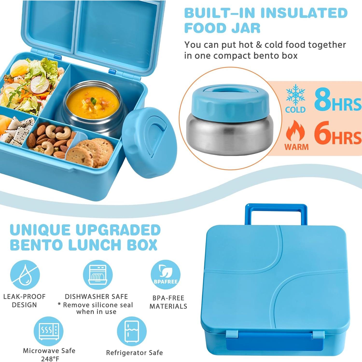 Caja de Almuerzo Bento Azul con Termo Aislado 268 ml