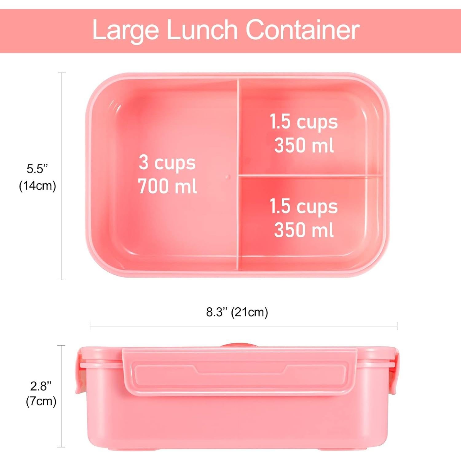 Caja de Almuerzo Caperci Clásica Rosa 3 Compartimentos 1.4L