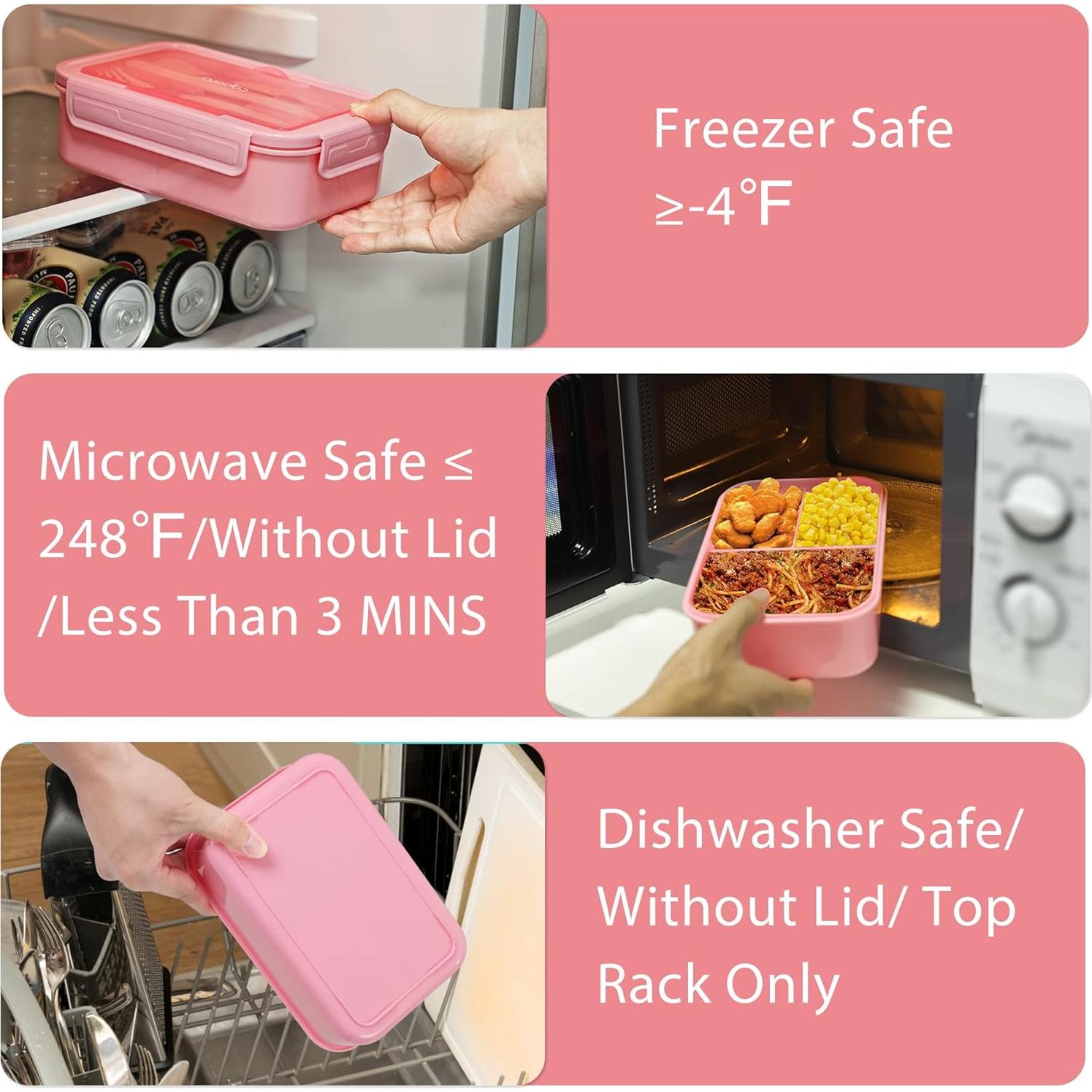 Caja de Almuerzo Caperci Clásica Rosa 3 Compartimentos 1.4L