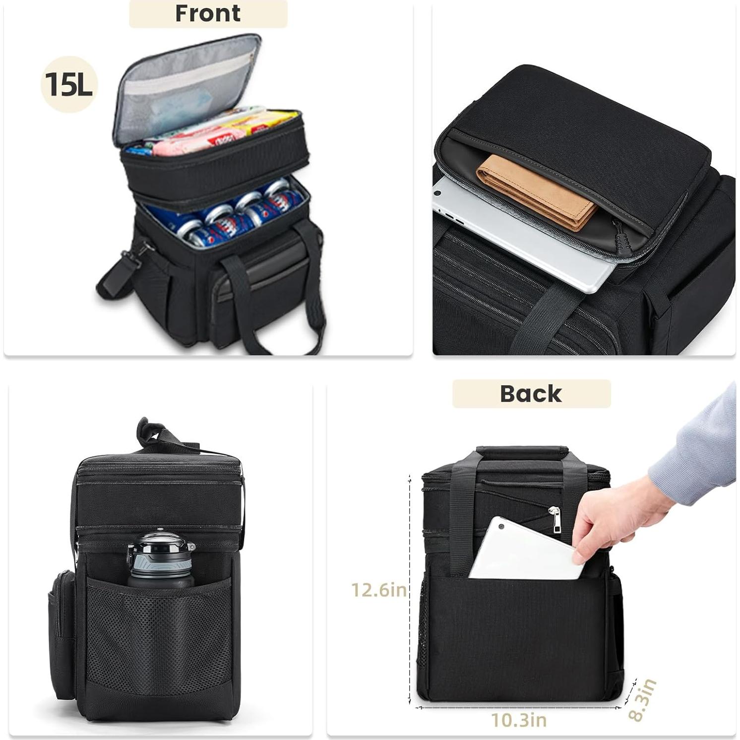 Bolsa de Almuerzo Aislada Holuxer 15L Negra Doble Piso