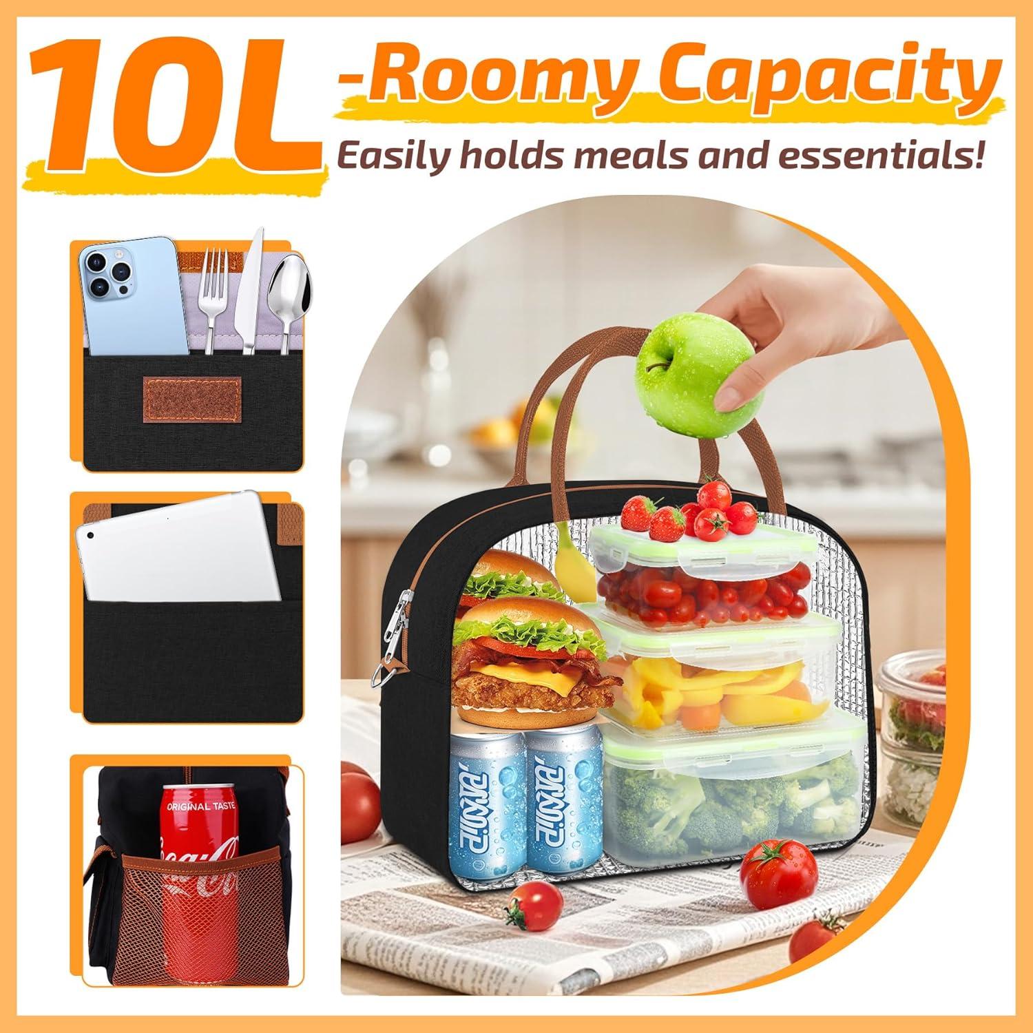 Caja de Almuerzo KIPBELIF Negra Aislada 10L con Correa de Hombro