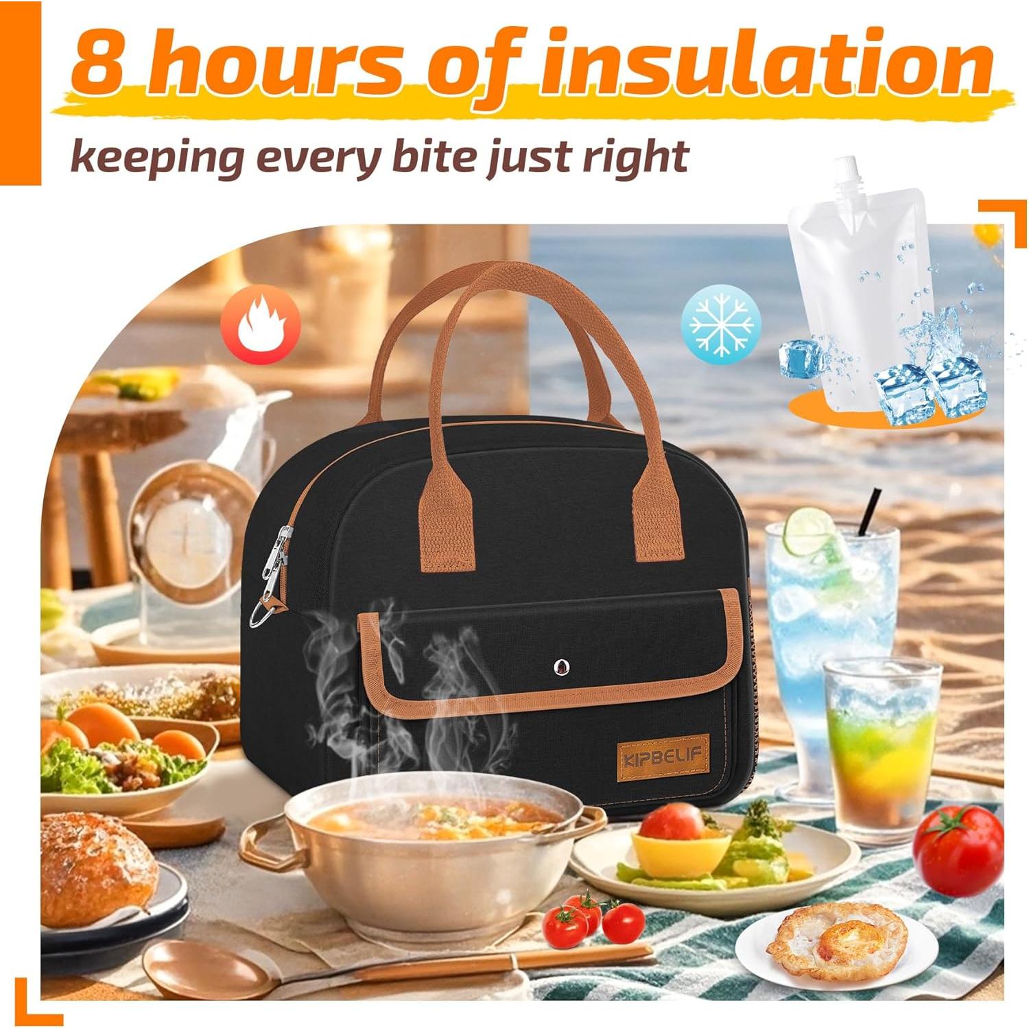Caja de Almuerzo KIPBELIF Negra Aislada 10L con Correa de Hombro
