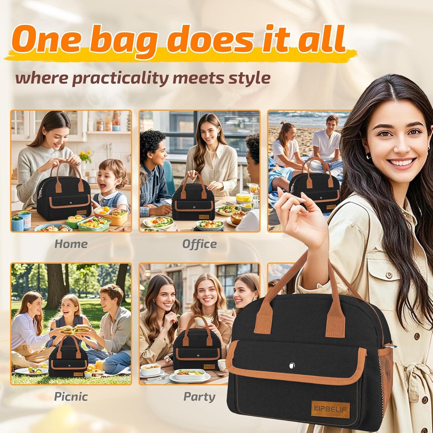 Caja de Almuerzo KIPBELIF Negra Aislada 10L con Correa de Hombro