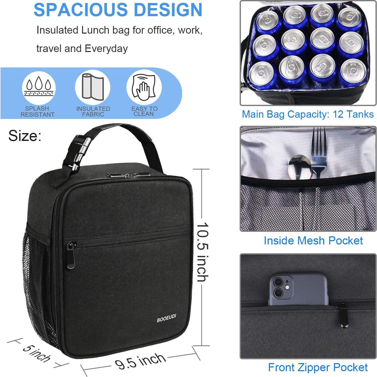 Bolsa de Almuerzo BOOEUDI Negra Aislada 26.7x12.7x24.1cm