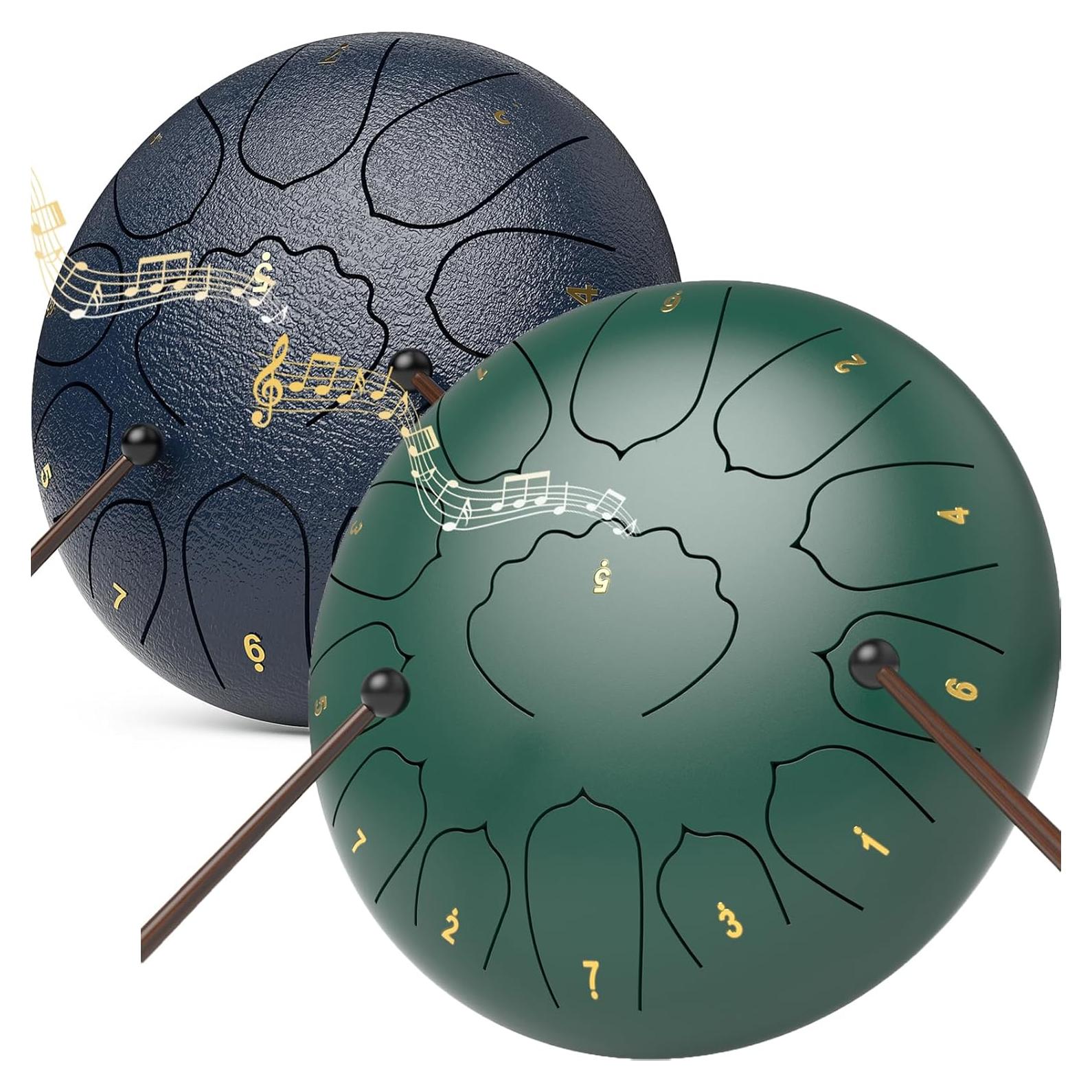 Tambor de Lengua de Acero 12" y 8" Re Mayor con Baquetas