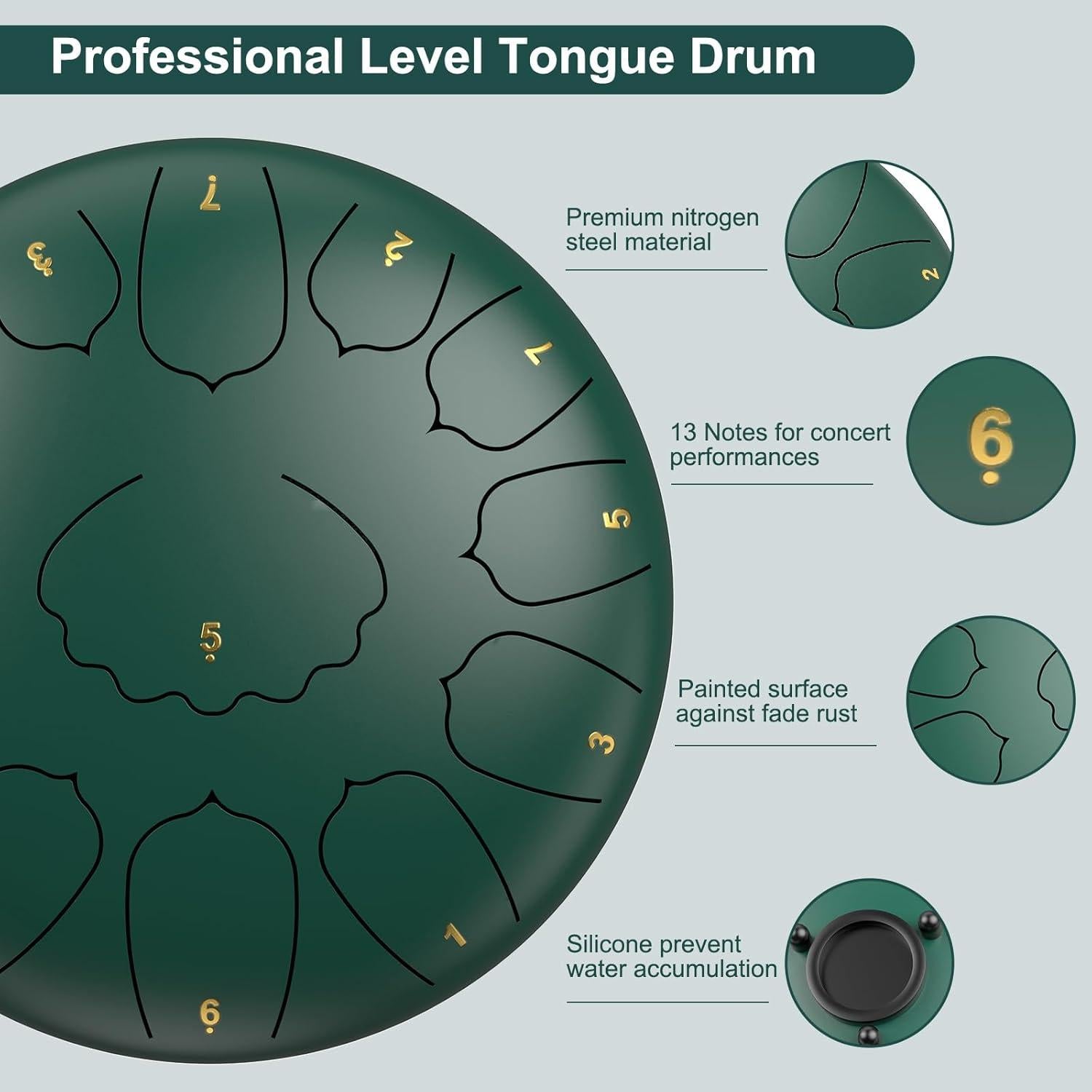 Tambor de Lengua de Acero 12" y 8" Re Mayor con Baquetas