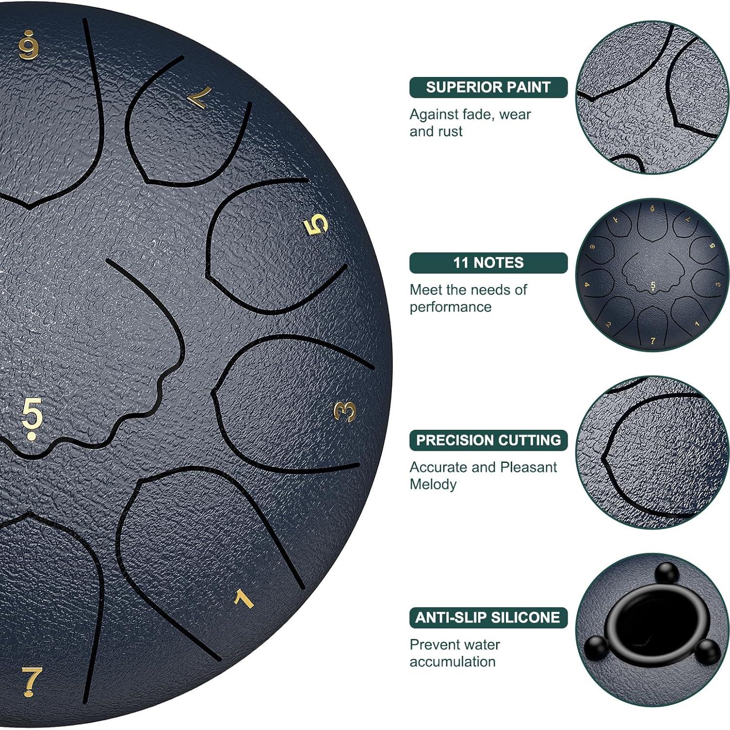 Tambor de Lengua de Acero 12" y 8" Re Mayor con Baquetas