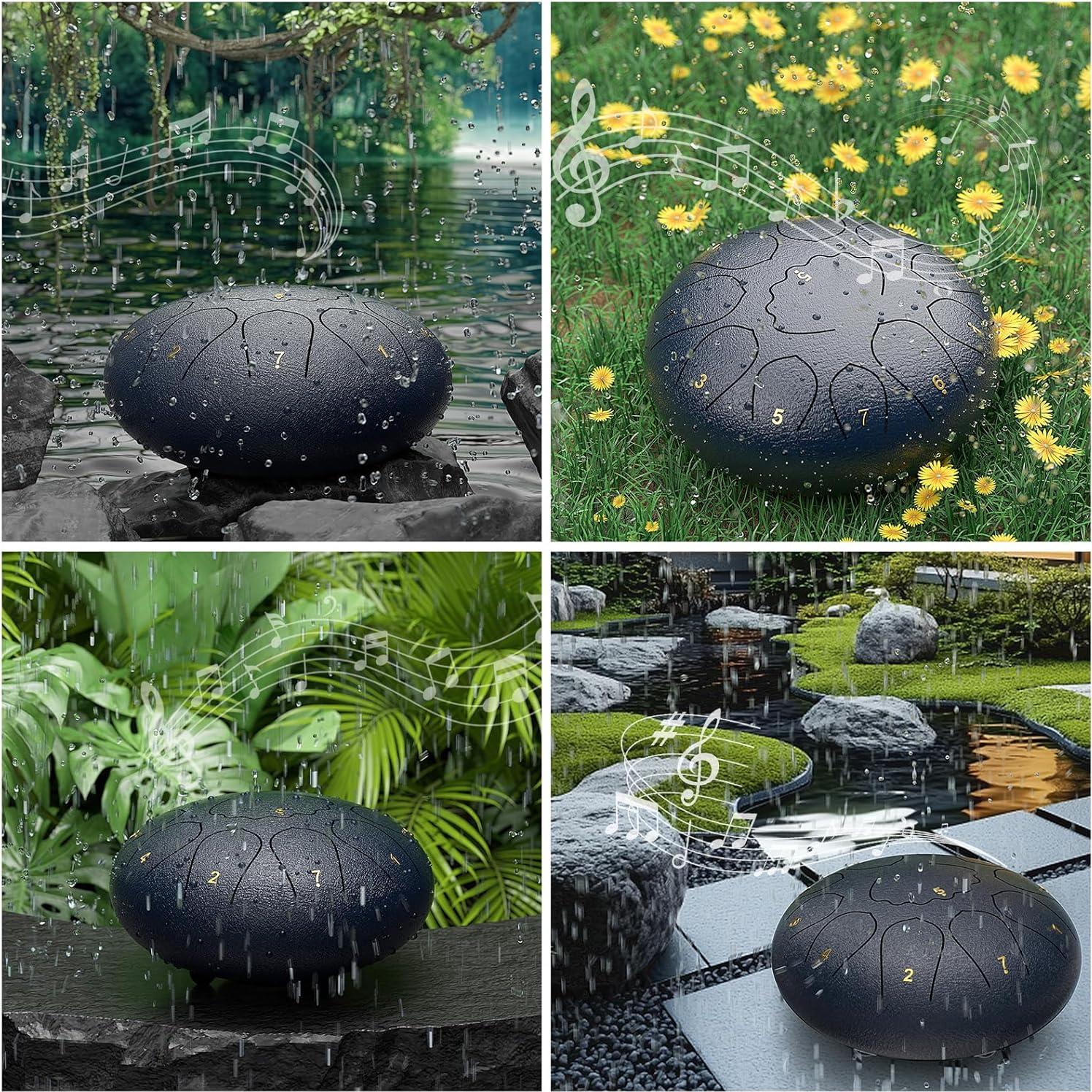 Tambor de Lengua de Acero 12" y 8" Re Mayor con Baquetas