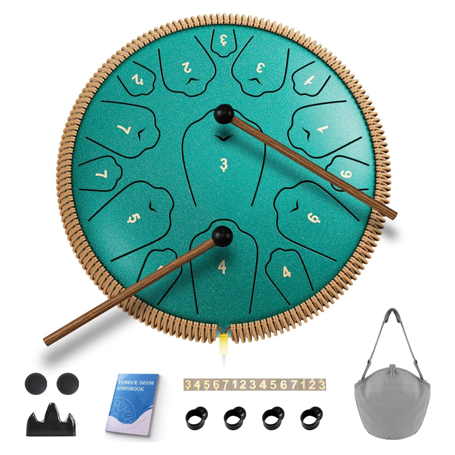 Tambor de Lengua de Acero Qingshi 33 cm 15 Notas Verde