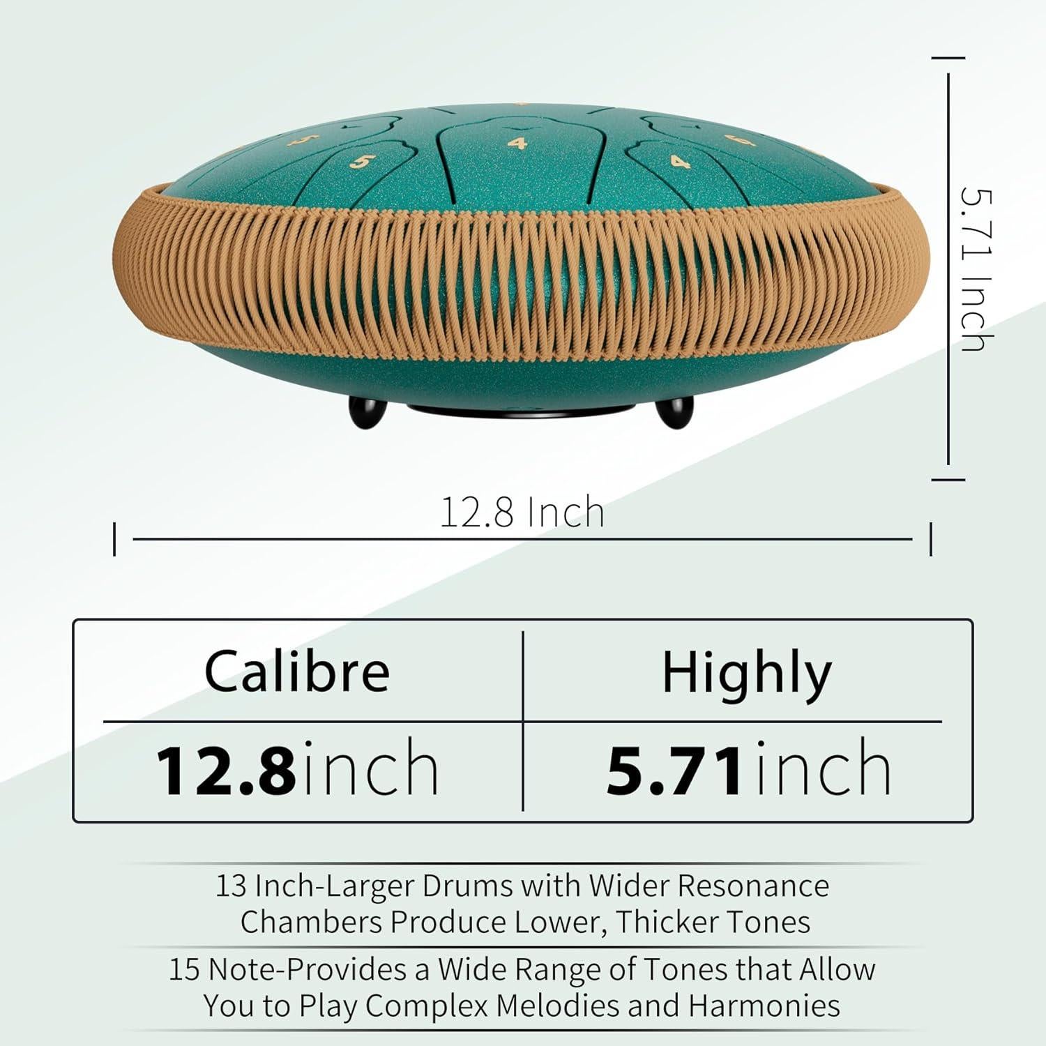 Tambor de Lengua de Acero Qingshi 33 cm 15 Notas Verde