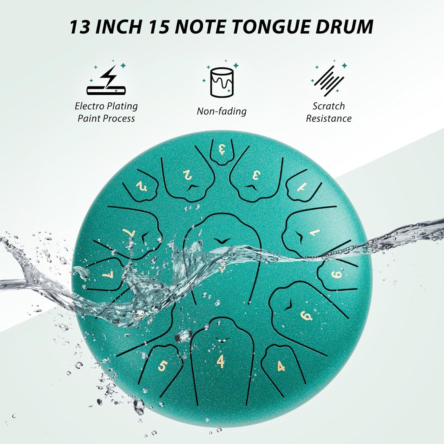 Tambor de Lengua de Acero Qingshi 33 cm 15 Notas Verde