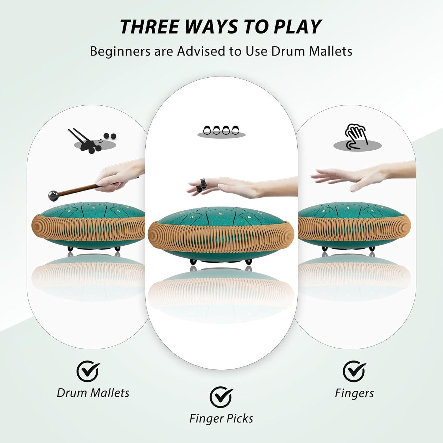 Tambor de Lengua de Acero Qingshi 33 cm 15 Notas Verde