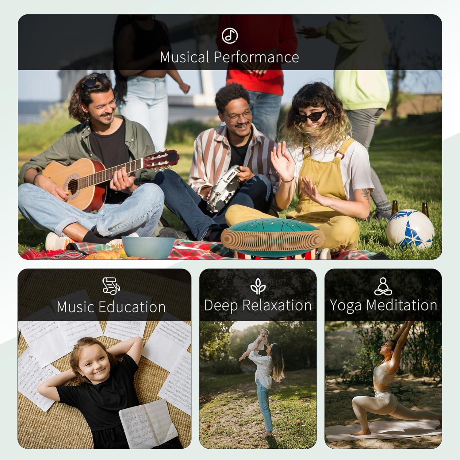 Tambor de Lengua de Acero Qingshi 33 cm 15 Notas Verde