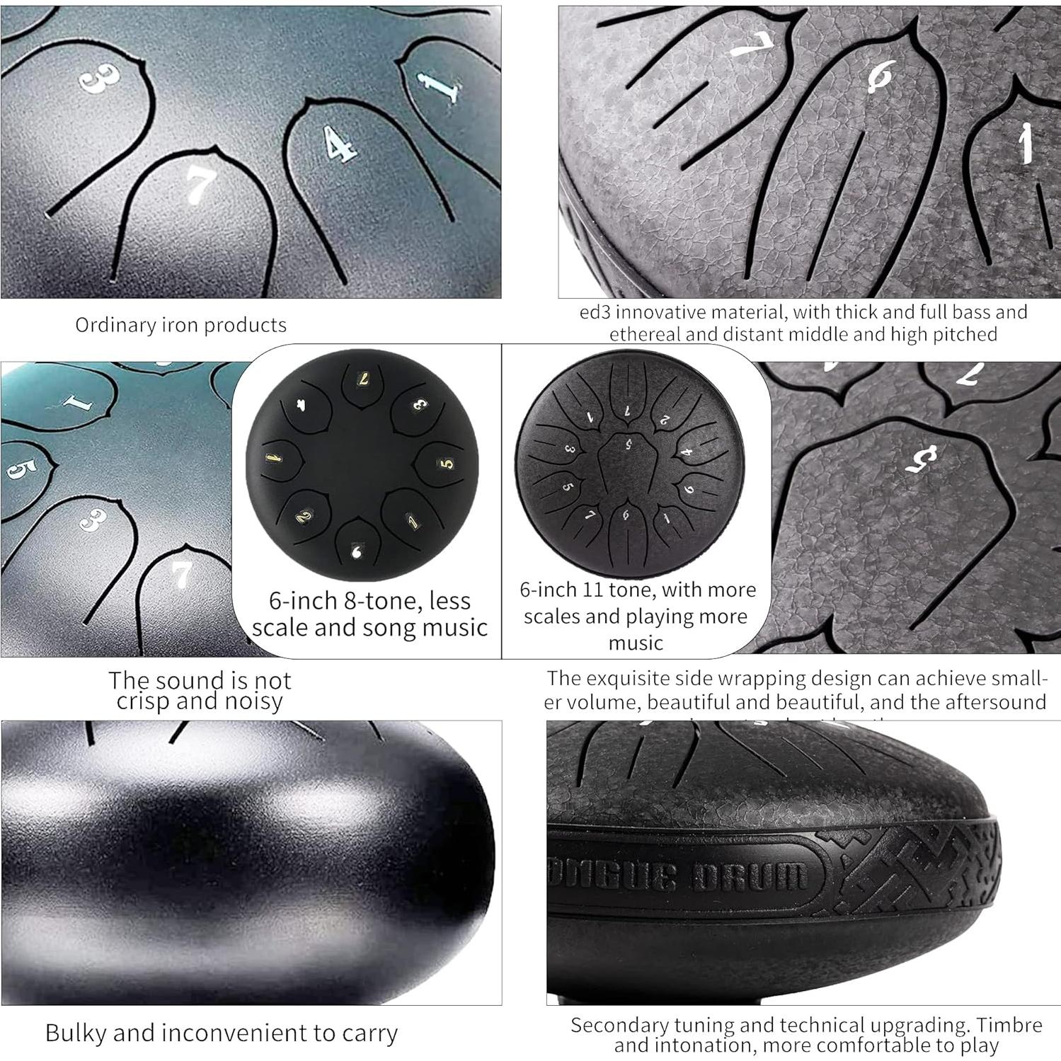 Tambor de Lengua de Acero 11 Notas 15 cm Clave D Harmuhos