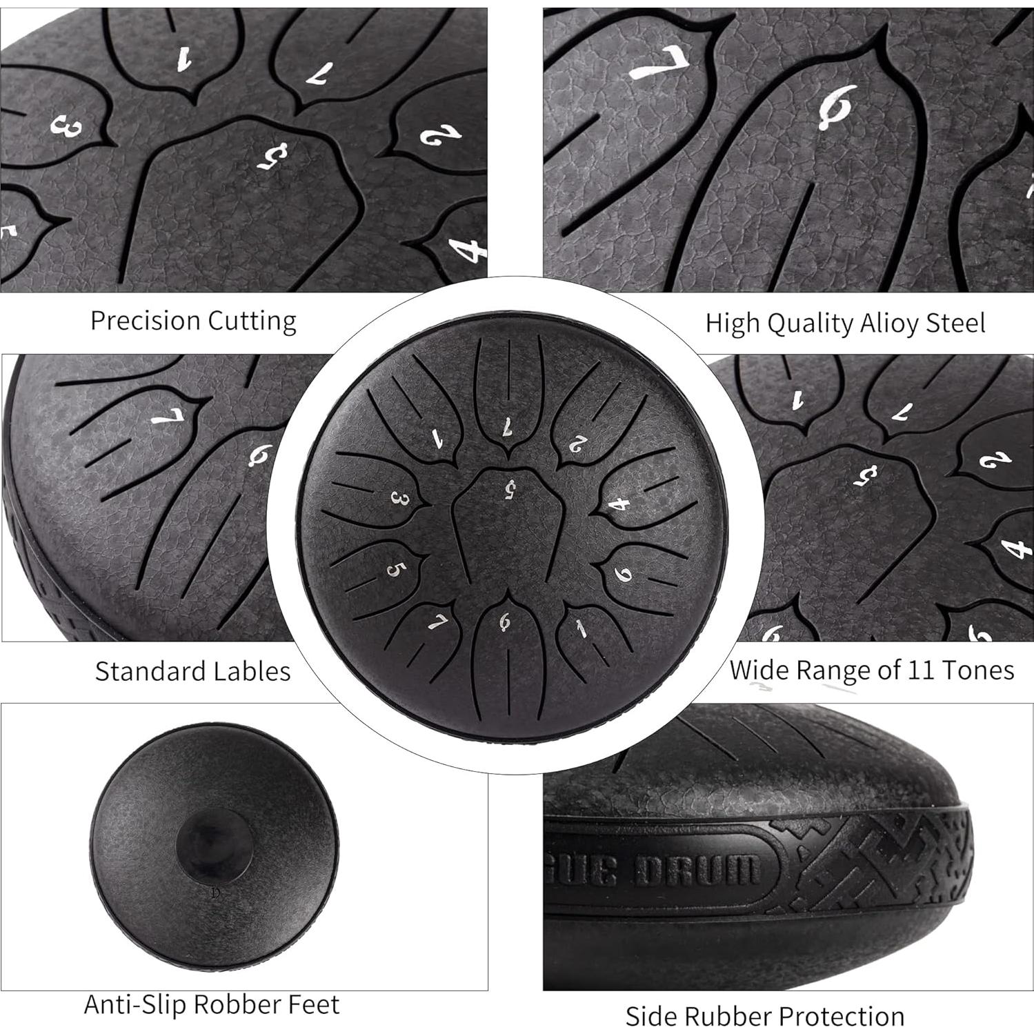 Tambor de Lengua de Acero 11 Notas 15 cm Clave D Harmuhos