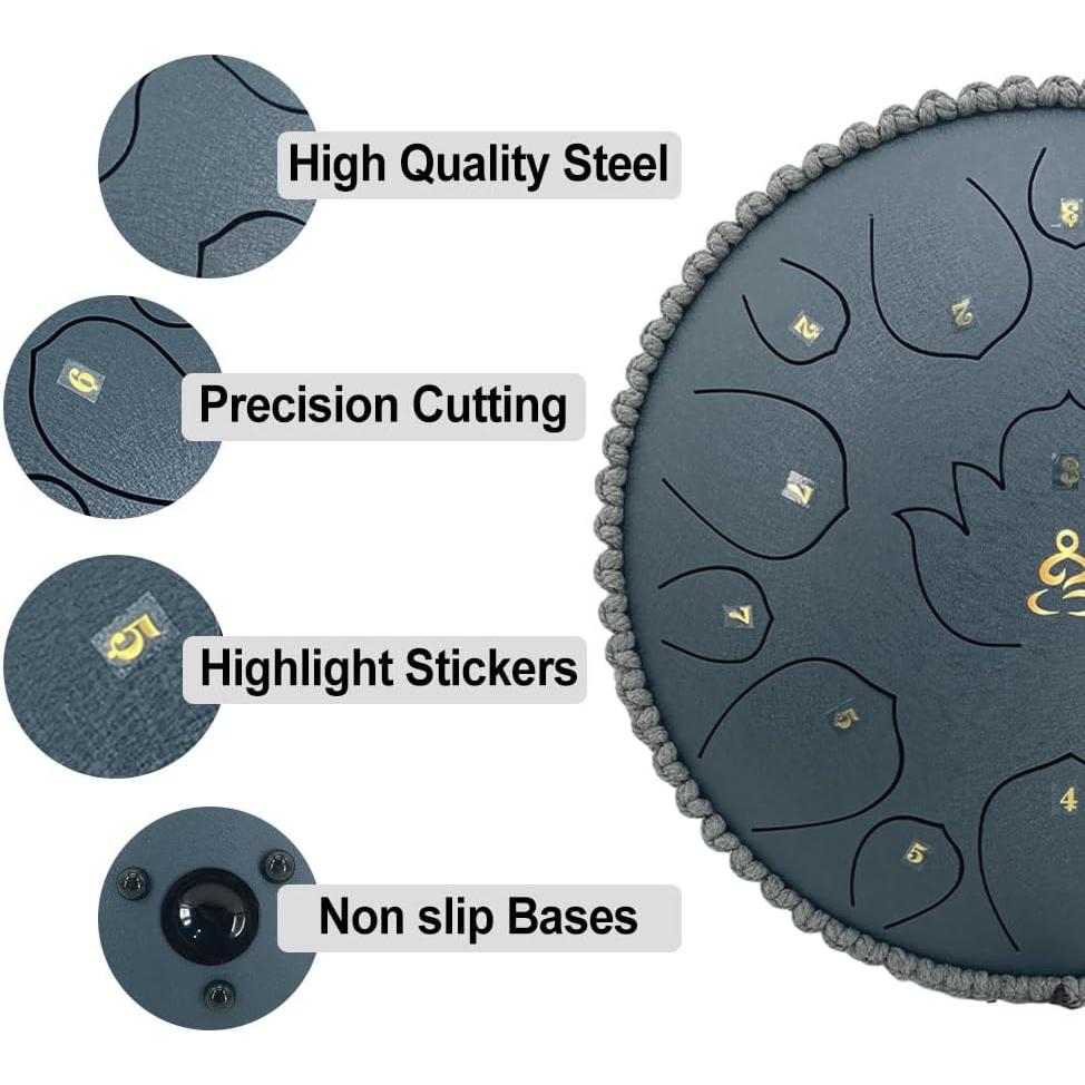 Tambor de Lluvia de Acero Music-Life 30.48cm 15 Notas Azul Marino