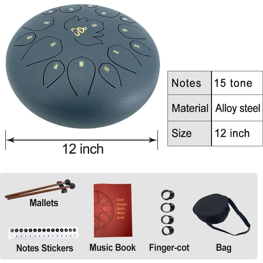 Tambor de Lluvia de Acero Music-Life 30.48cm 15 Notas Azul Marino
