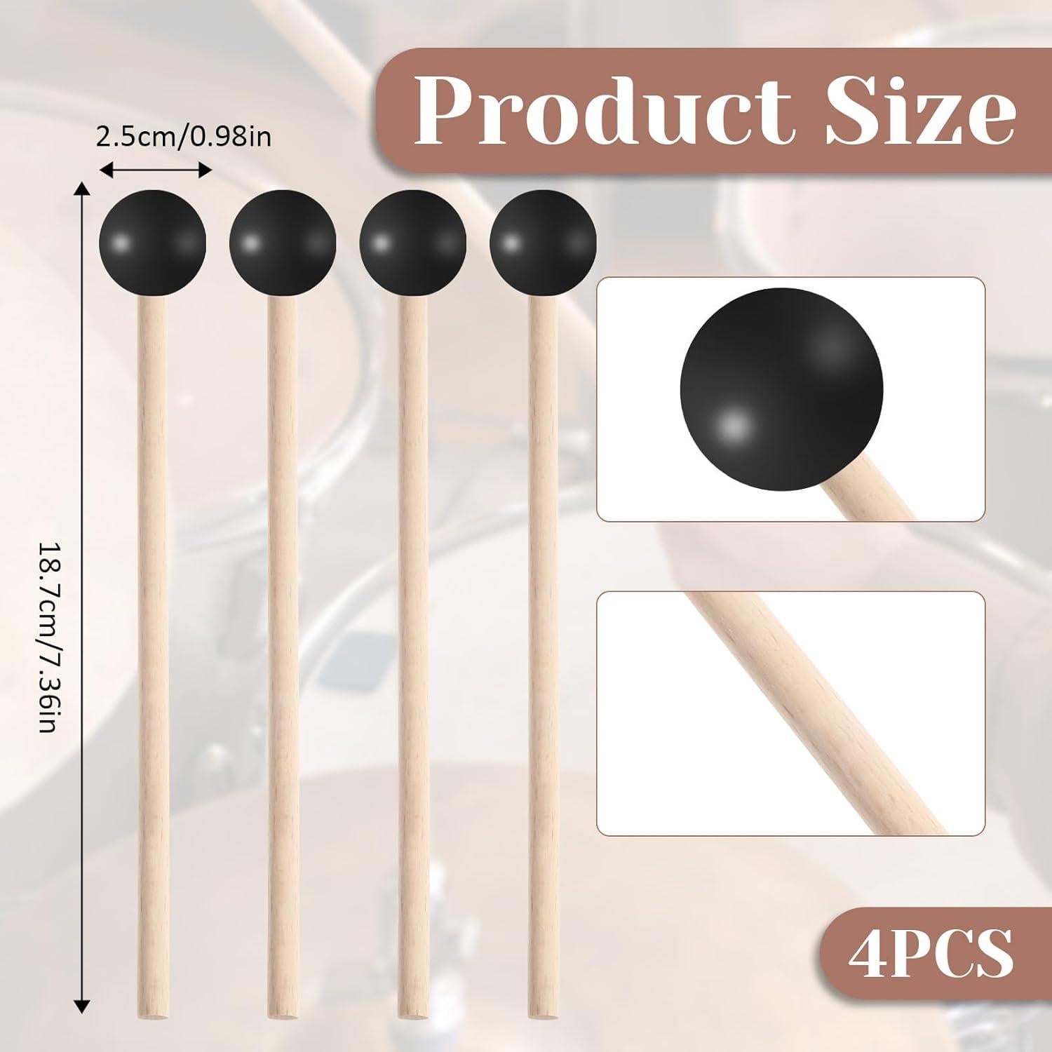 Juego de 4 Martillos de Percusión de Goma y Madera 18.7 cm