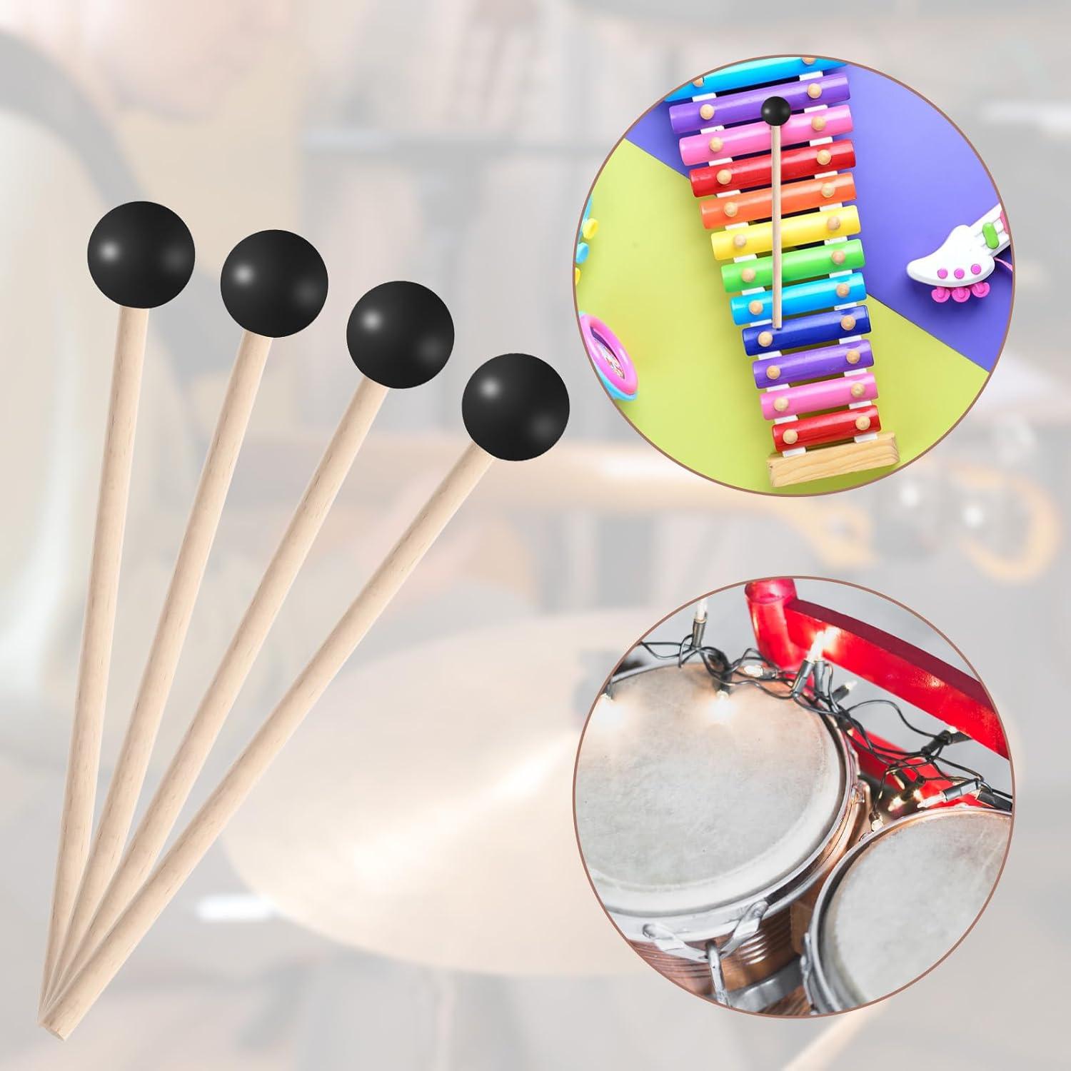 Juego de 4 Martillos de Percusión de Goma y Madera 18.7 cm