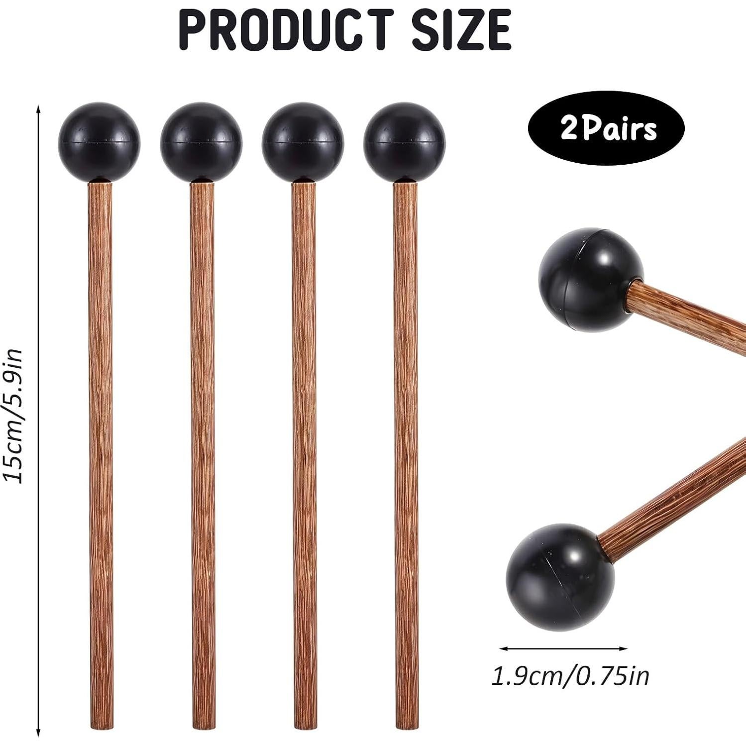 Mazas de Tambor de Goma Wengu&eacute; 15 cm - 2 Pares para Ni&ntilde;os