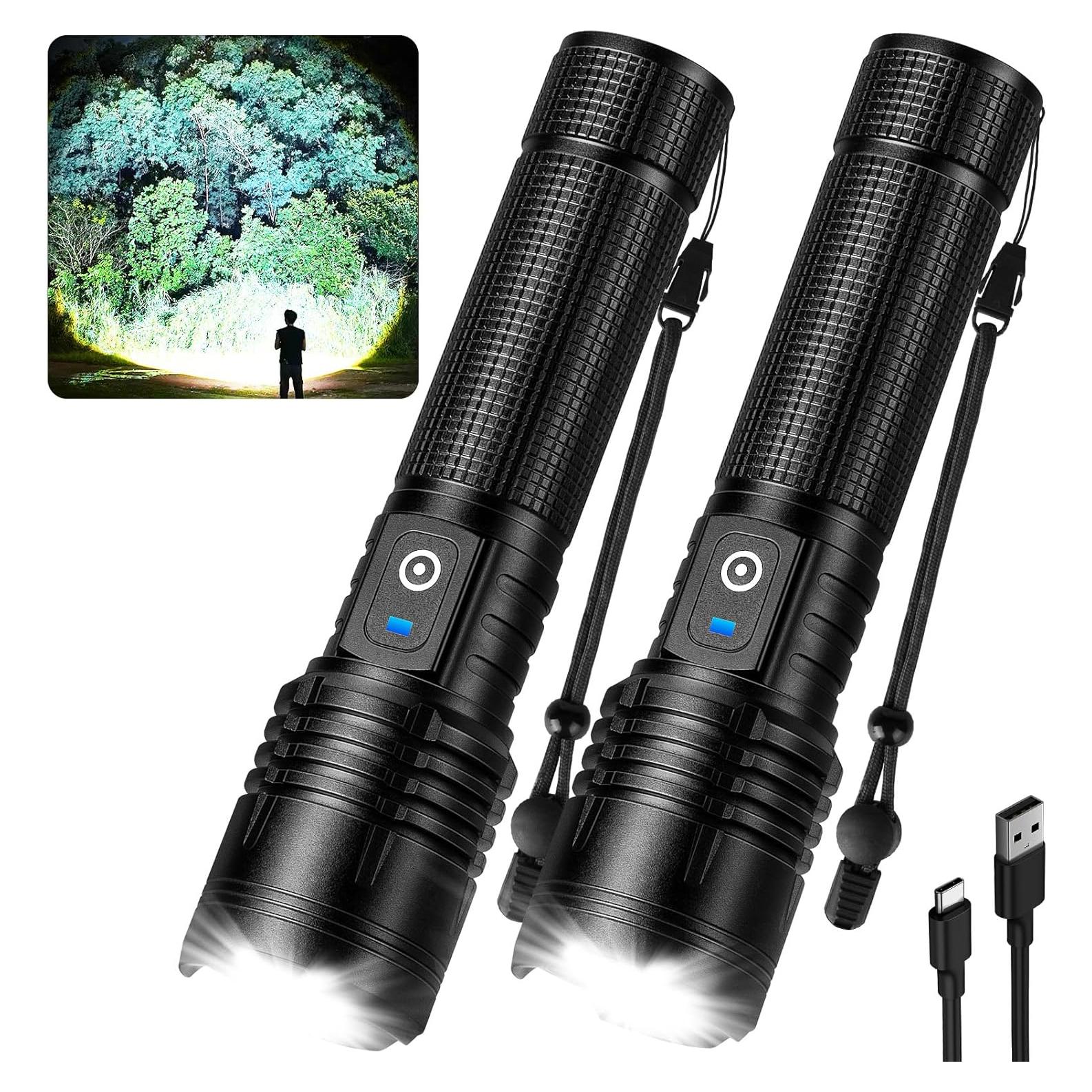 Linterna LED Recargable Kmivo 90,000 Lúmenes 2 Paquete