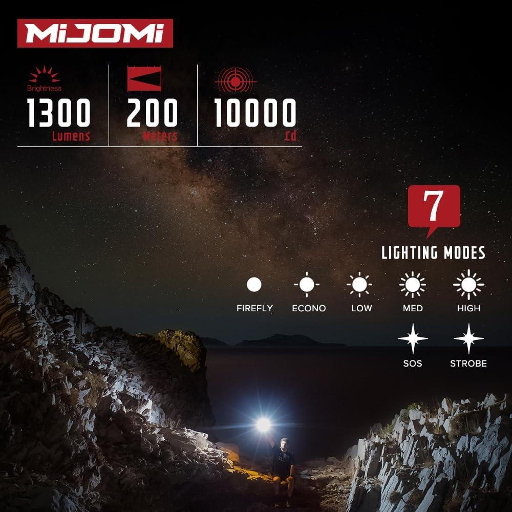 Linterna Táctica Recargable MIJOMI J81 1300 Lúmenes IP68