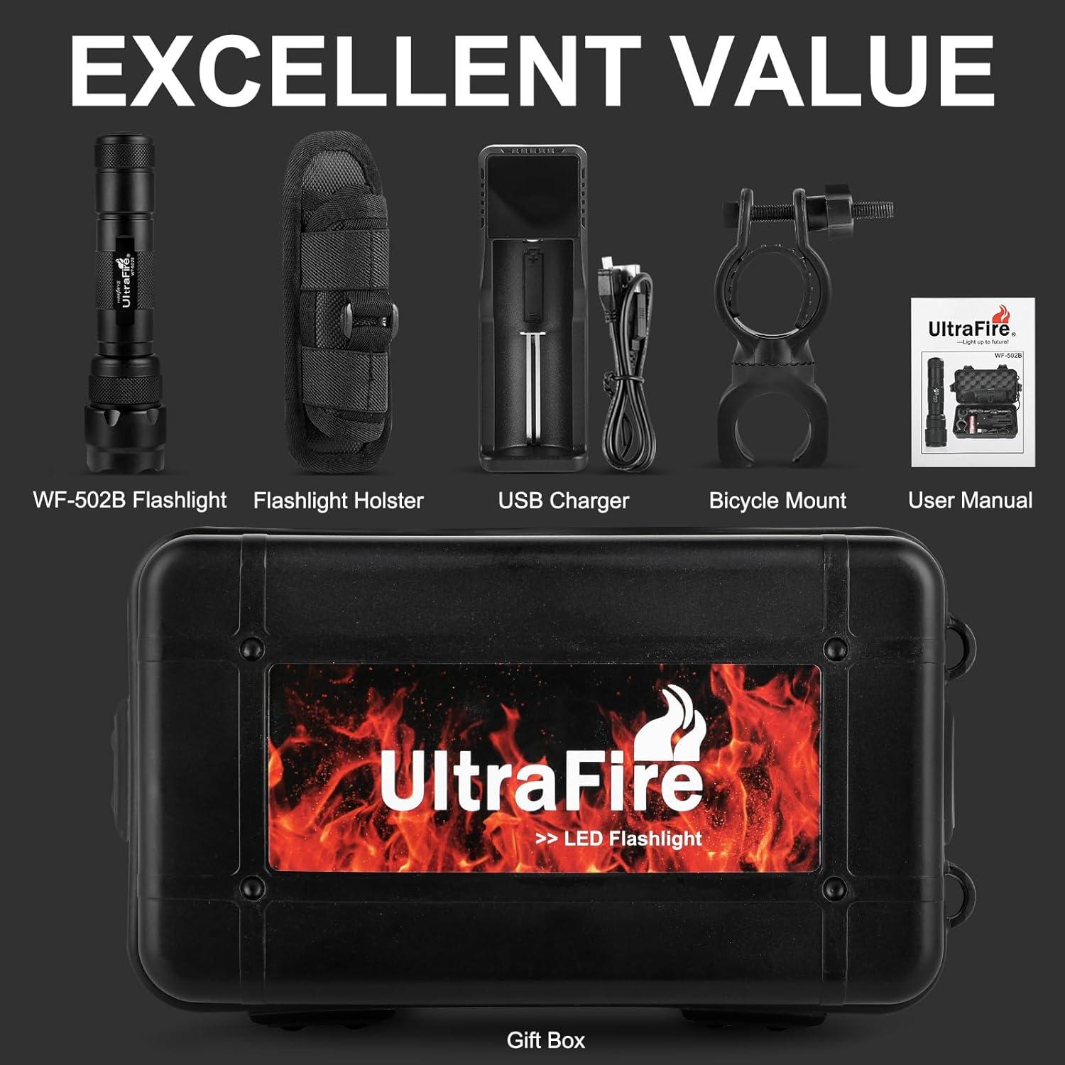 Linterna Táctica LED ULTRAFIRE WF-502B 1000 Lúmenes 5 Modos