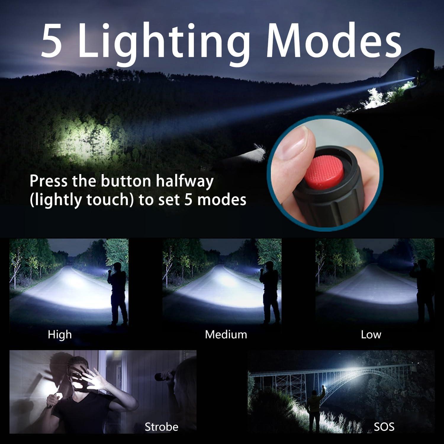 Linterna LED KZK Táctica 2500 Lúmenes 5 Modos Impermeable