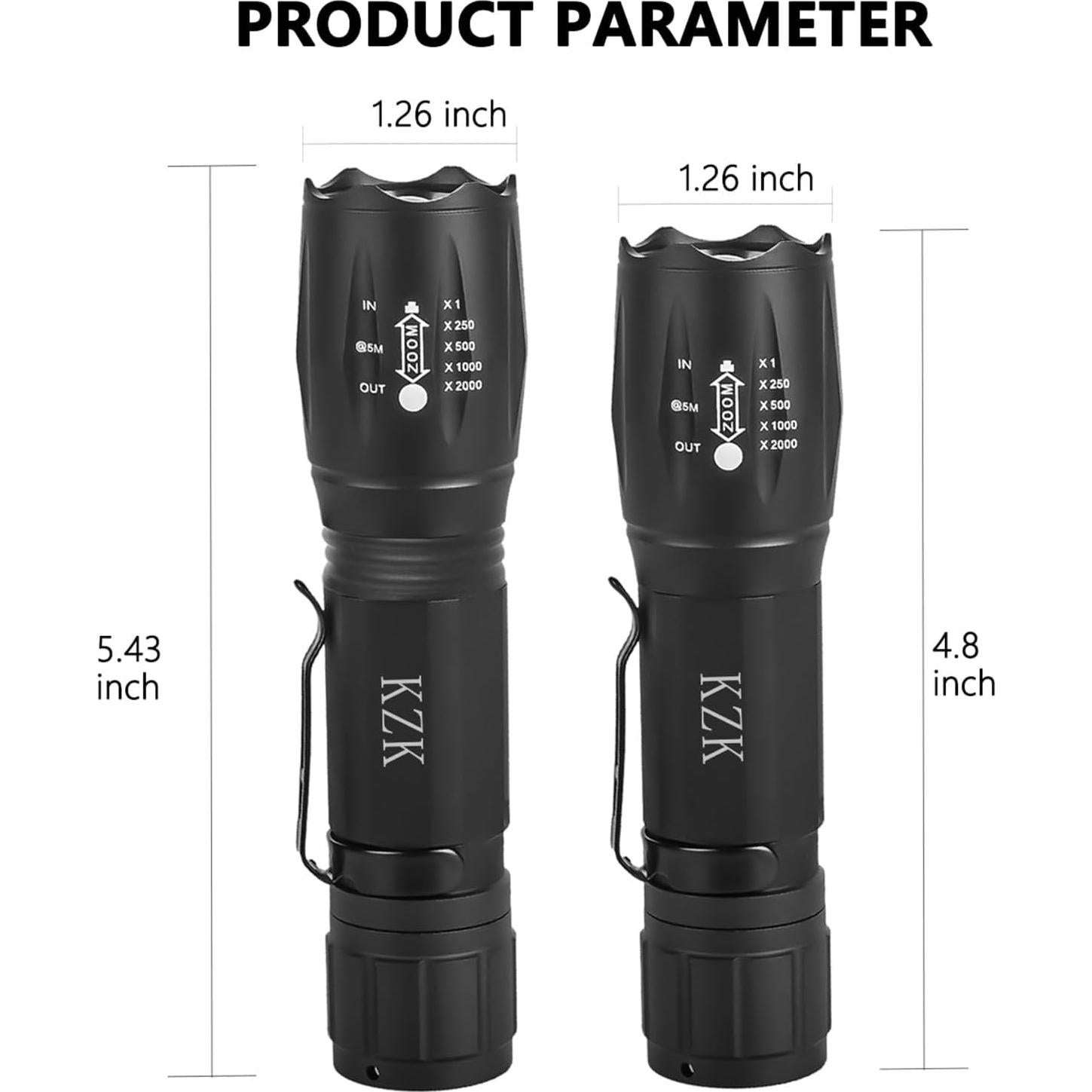Linterna LED KZK Táctica 2500 Lúmenes 5 Modos Impermeable
