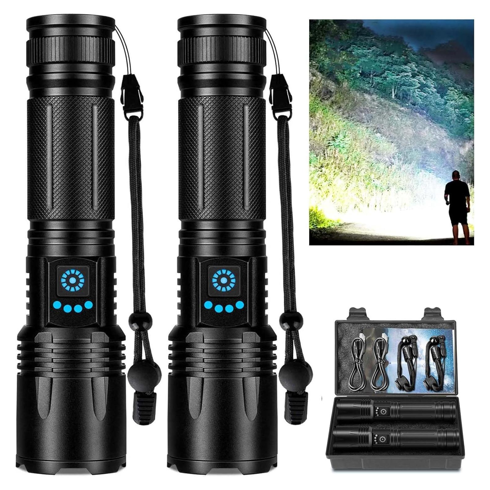 Linterna Recargable LBE 99,000 Lúmenes LED 5 Modos IPX7 (2 Pcs)