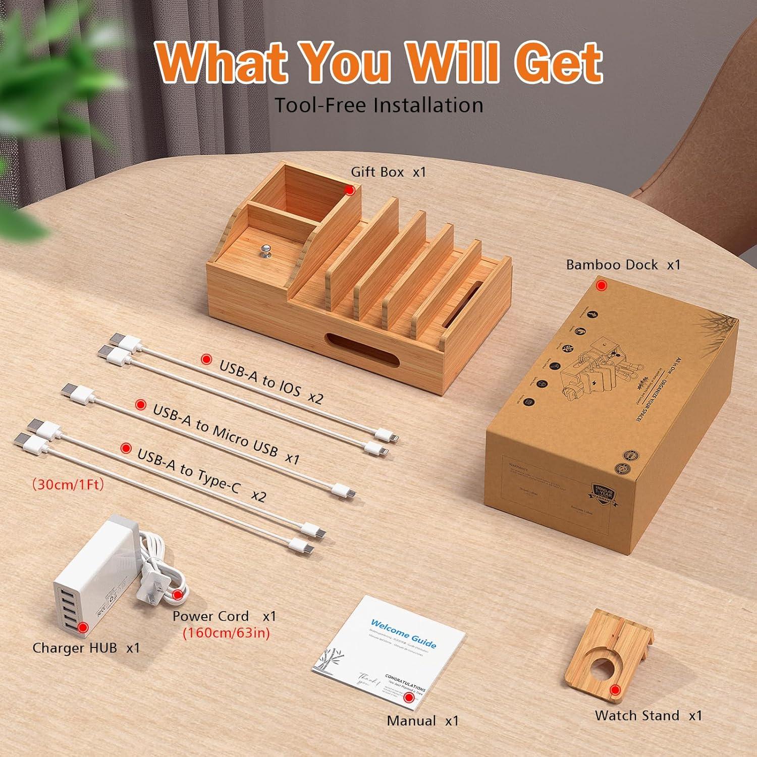 Estación de Carga de Bambú Pezin & Hulin 5 Puertos USB