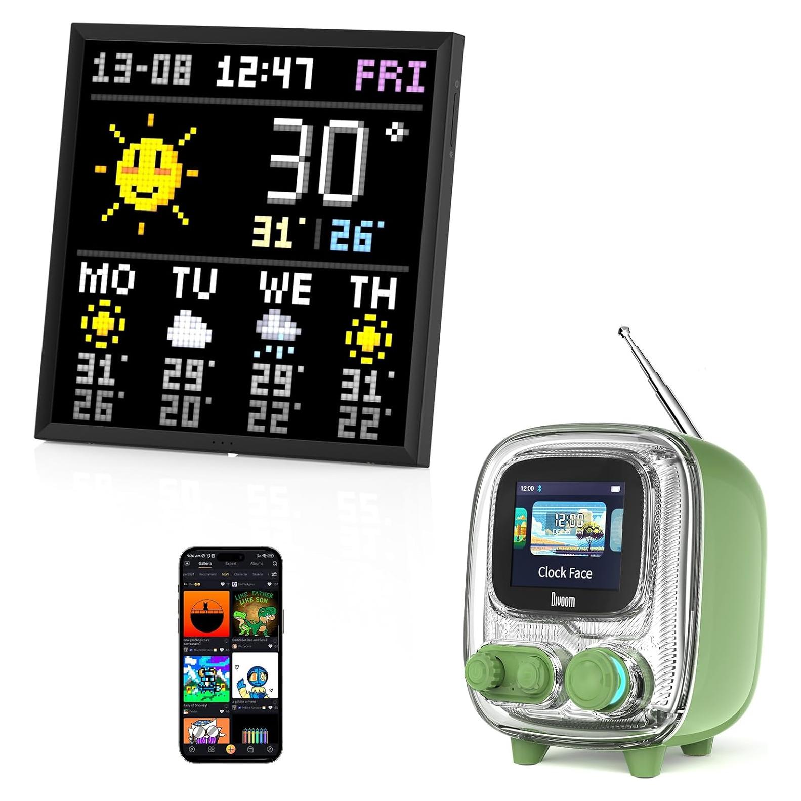 Divoom Pixoo-64 Pantalla LED 10.3" + Tiivoo-2 Altavoz Bluetooth Verde