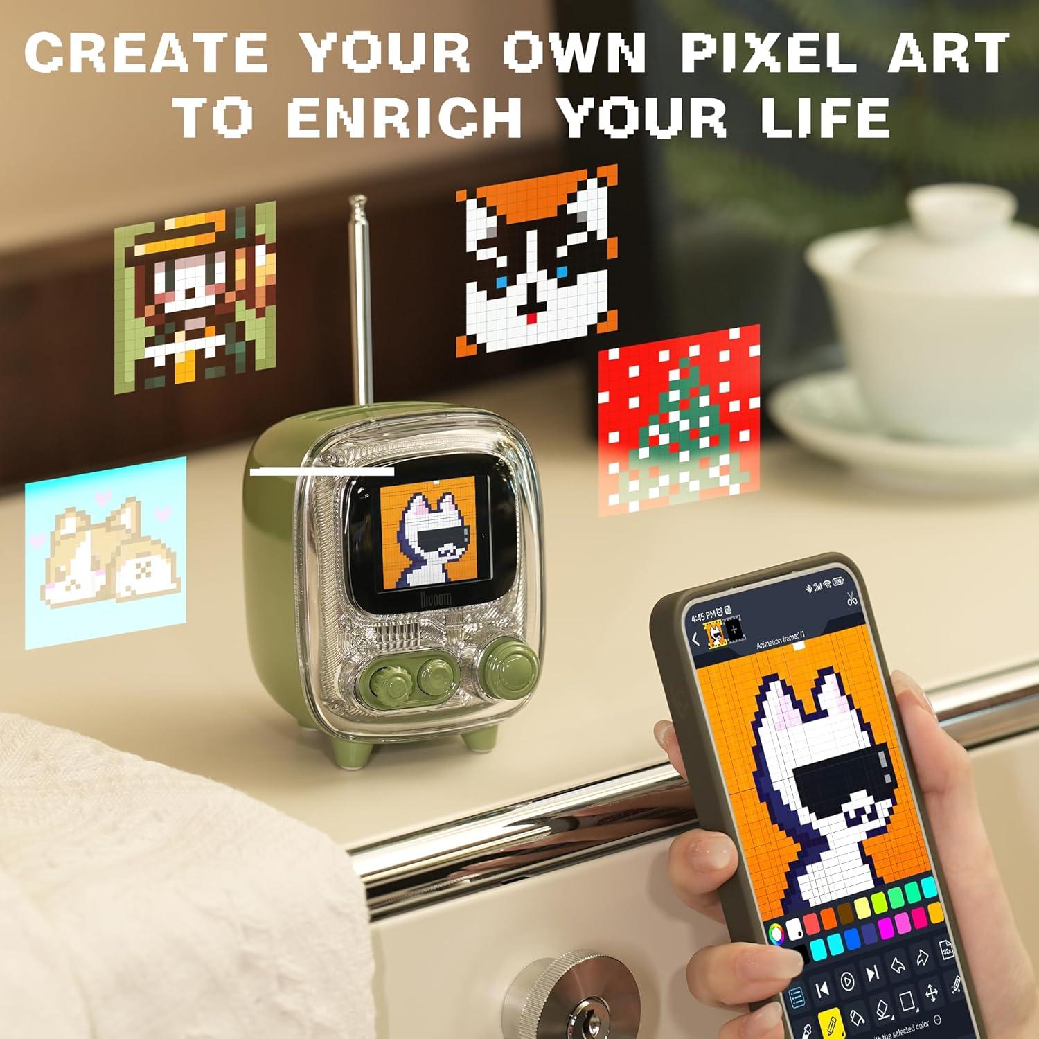 Divoom Pixoo-64 Pantalla LED 10.3" + Tiivoo-2 Altavoz Bluetooth Verde