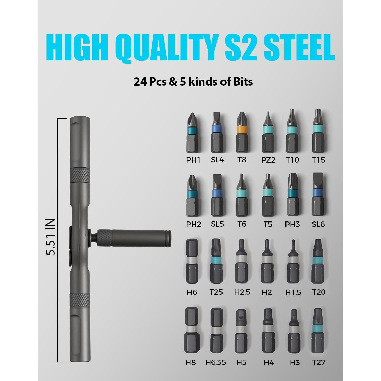 Juego de destornilladores de trinquete VMAN RS1, 24 en 1, magnéticos