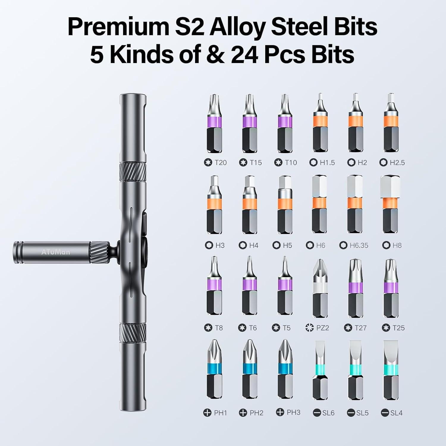 Juego de Destornilladores Magnéticos 24 en 1 TEOUKB con Mango en T