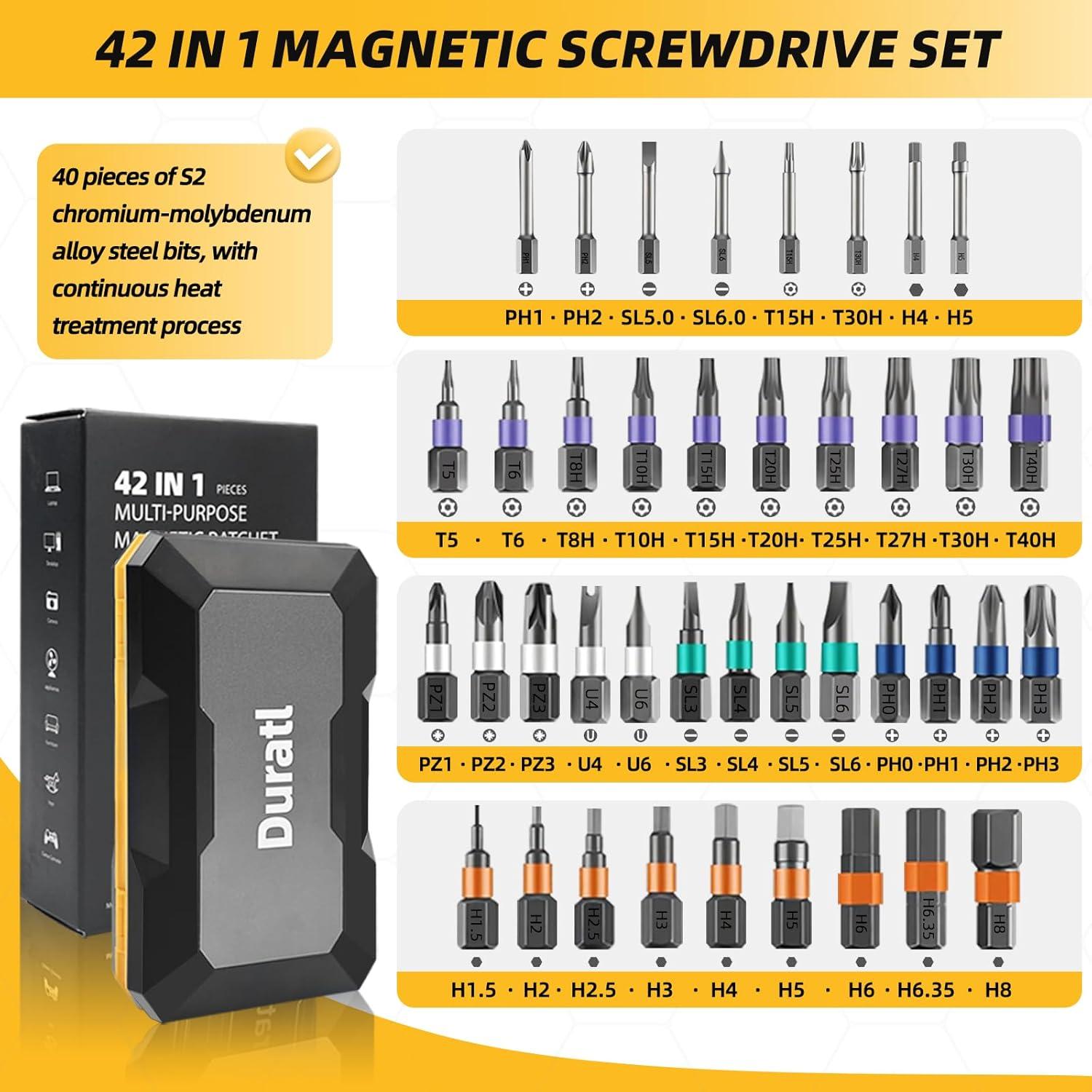 Juego de Destornilladores Magnéticos 42 en 1 Duratl con Carraca