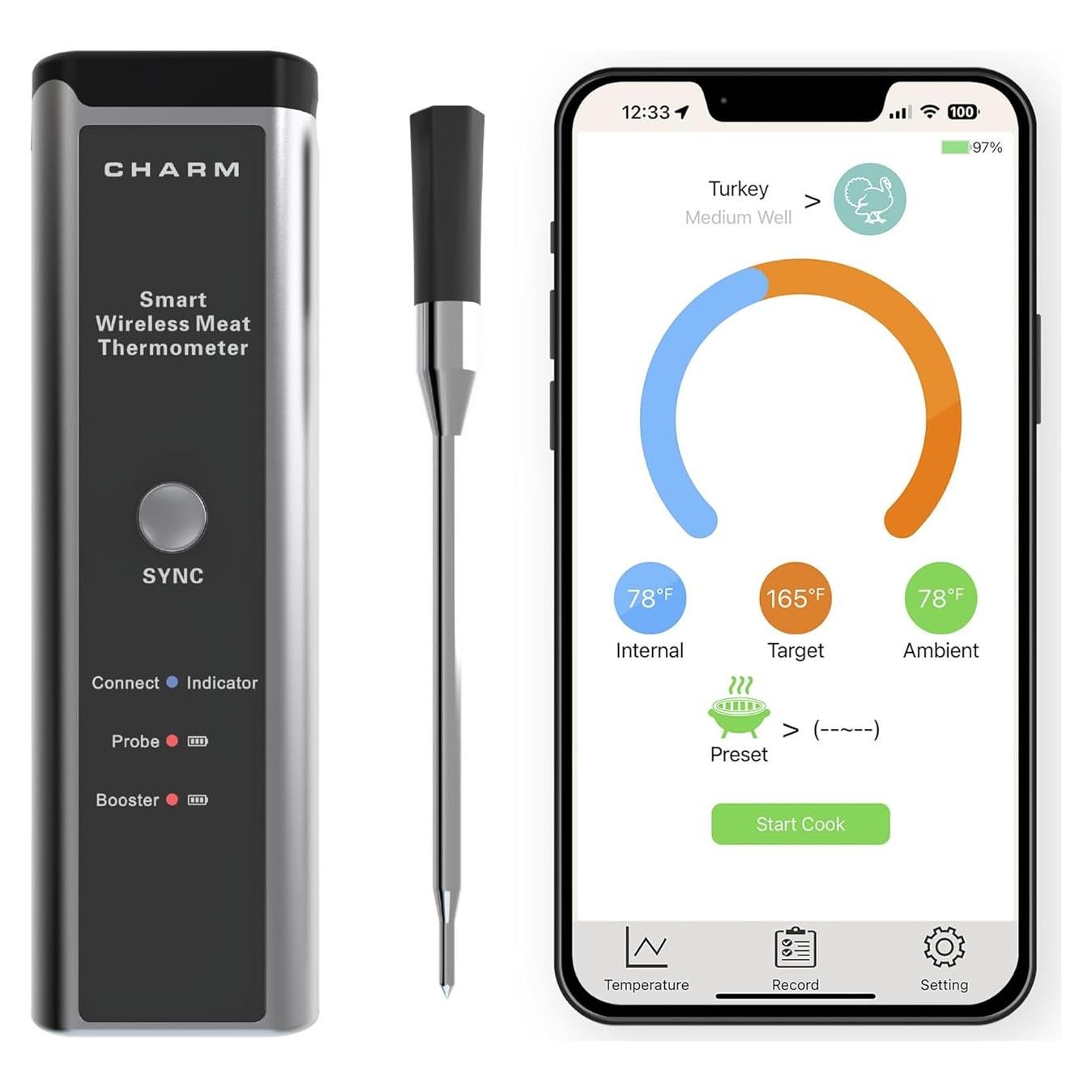 Termómetro de Carne Inalámbrico Charm DT-128 Bluetooth 152.4m