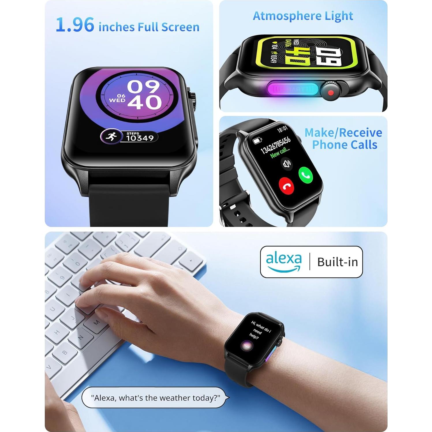 Reloj Inteligente Fitness Honghao 1.96" Negro para iOS/Android