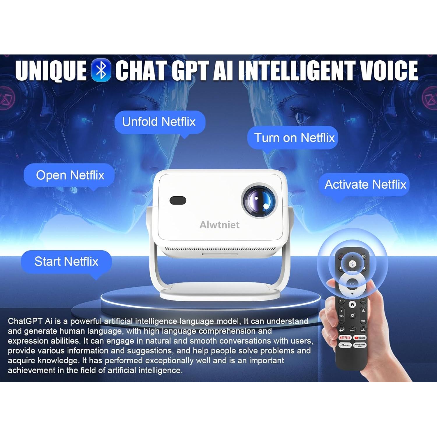 Proyector Inteligente Alwtniet 4K 400 ANSI Wifi Bluetooth 1080P