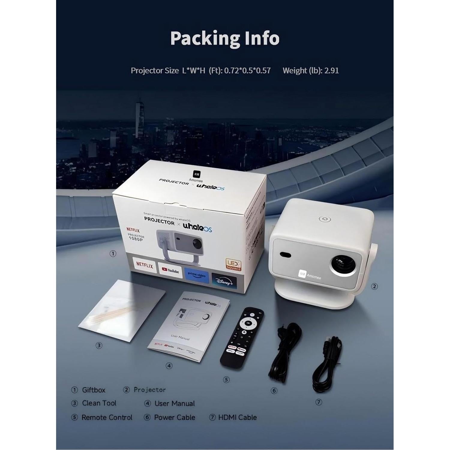 Proyector Mini 4K Amornee Vision 1 con WiFi y Bluetooth 1080P