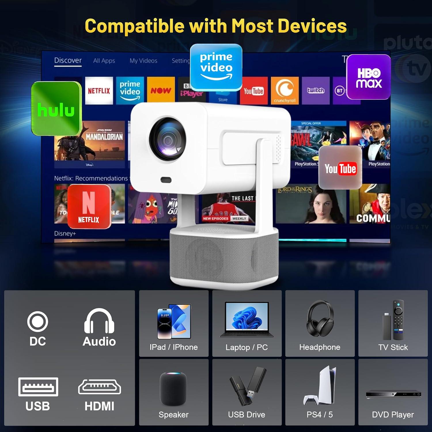 Mini Proyector ILEBYGO 4K 1080P WiFi Bluetooth Portátil