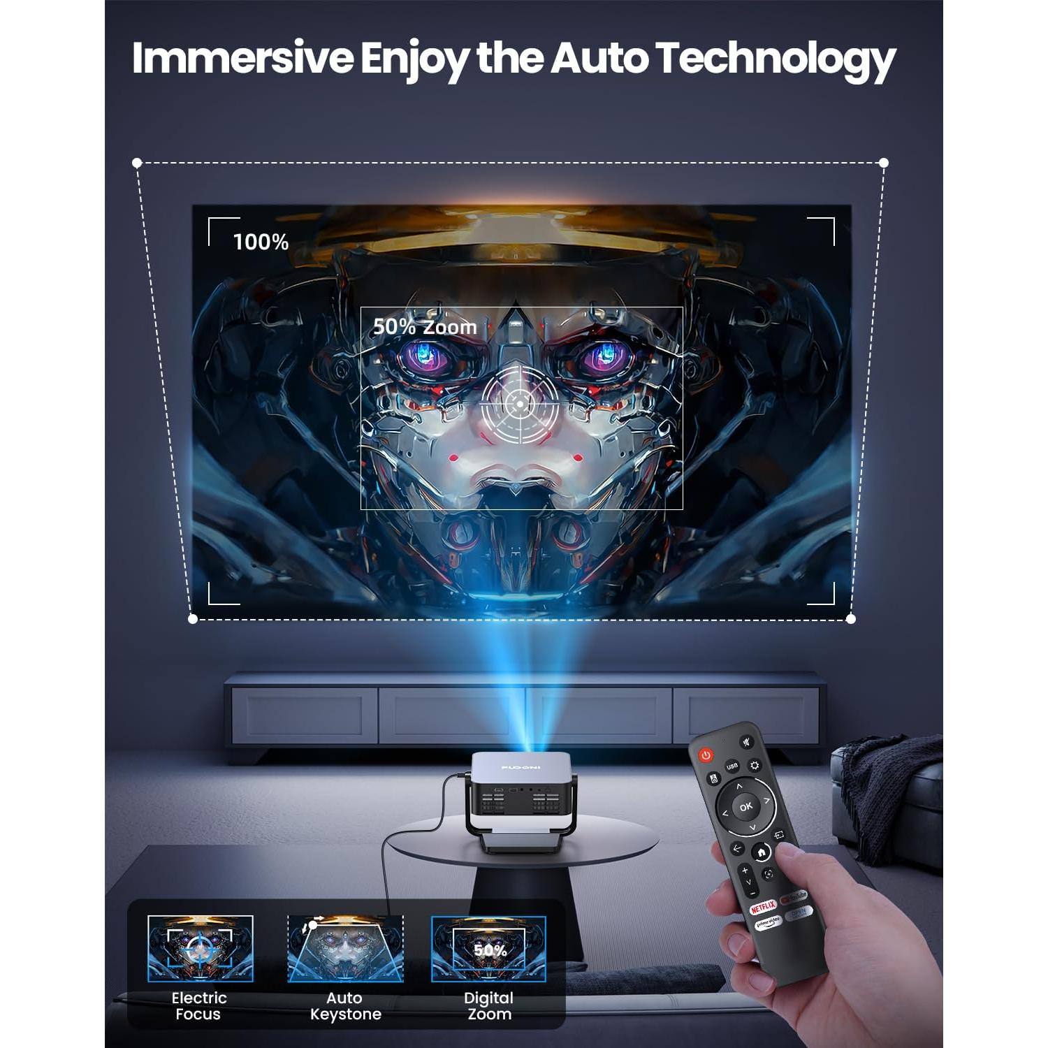 Proyector Inteligente FUDONI 4K WiFi 6 Bluetooth Full HD 1080p