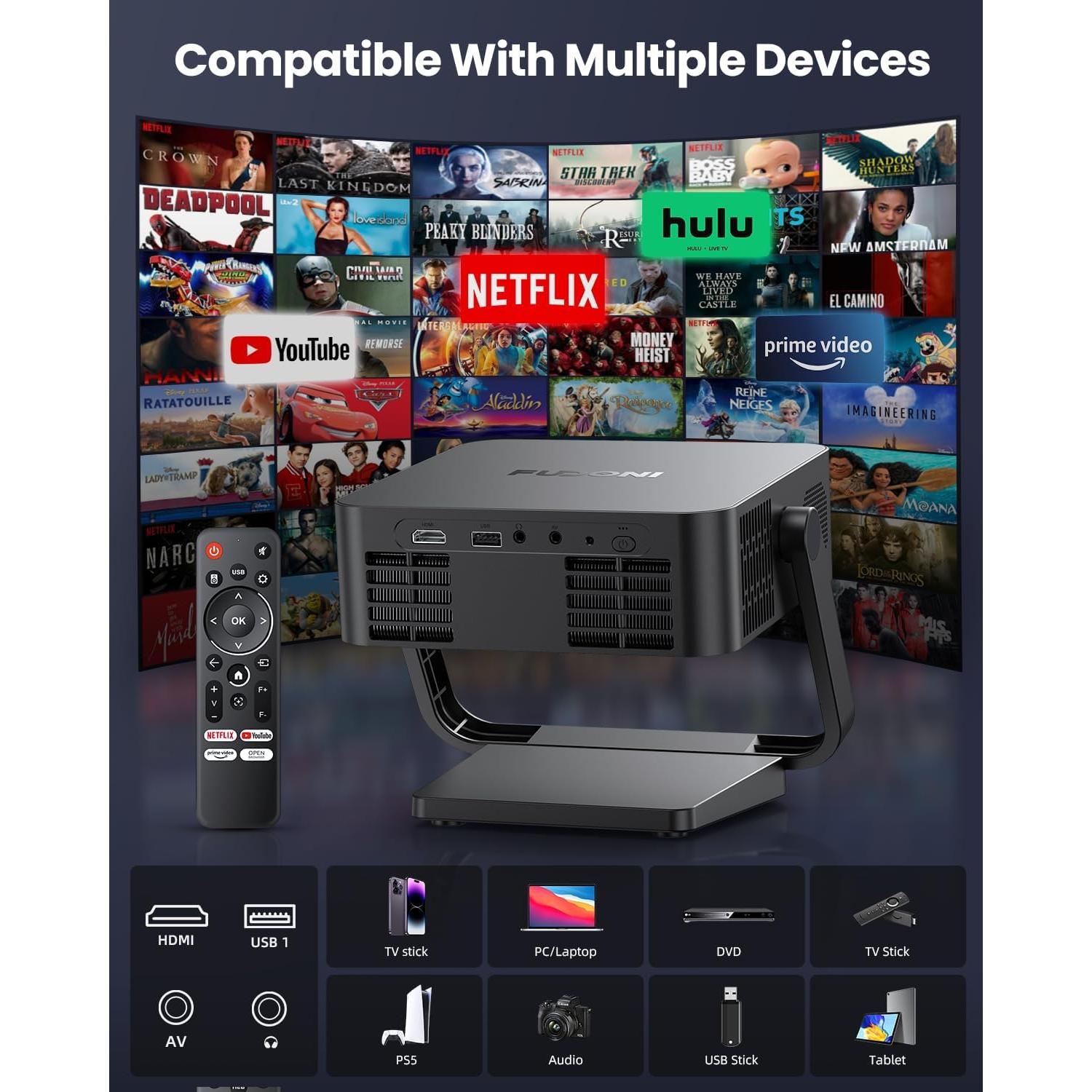 Proyector Inteligente FUDONI 4K WiFi 6 Bluetooth Full HD 1080p