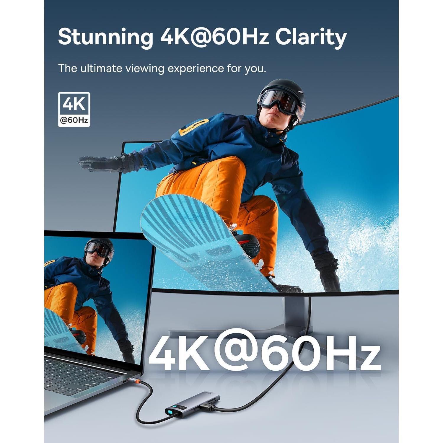 Adaptador USB C a HDMI Baseus 4K 7 en 1 con Cable 1.5m